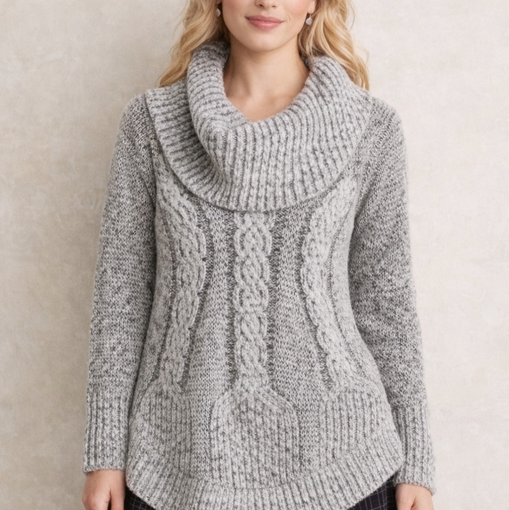 Angel Of The North~Womens Chunky Knit Sweater Dress~Wool Blend~LagenLook~Grey~XS